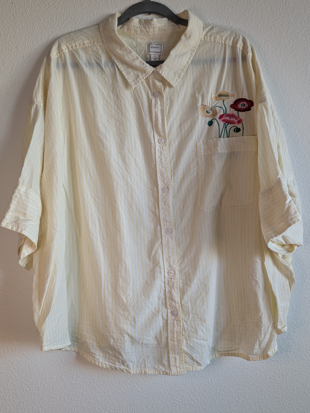 Light Yellow Embroidered Pocket Button-Up Shirt